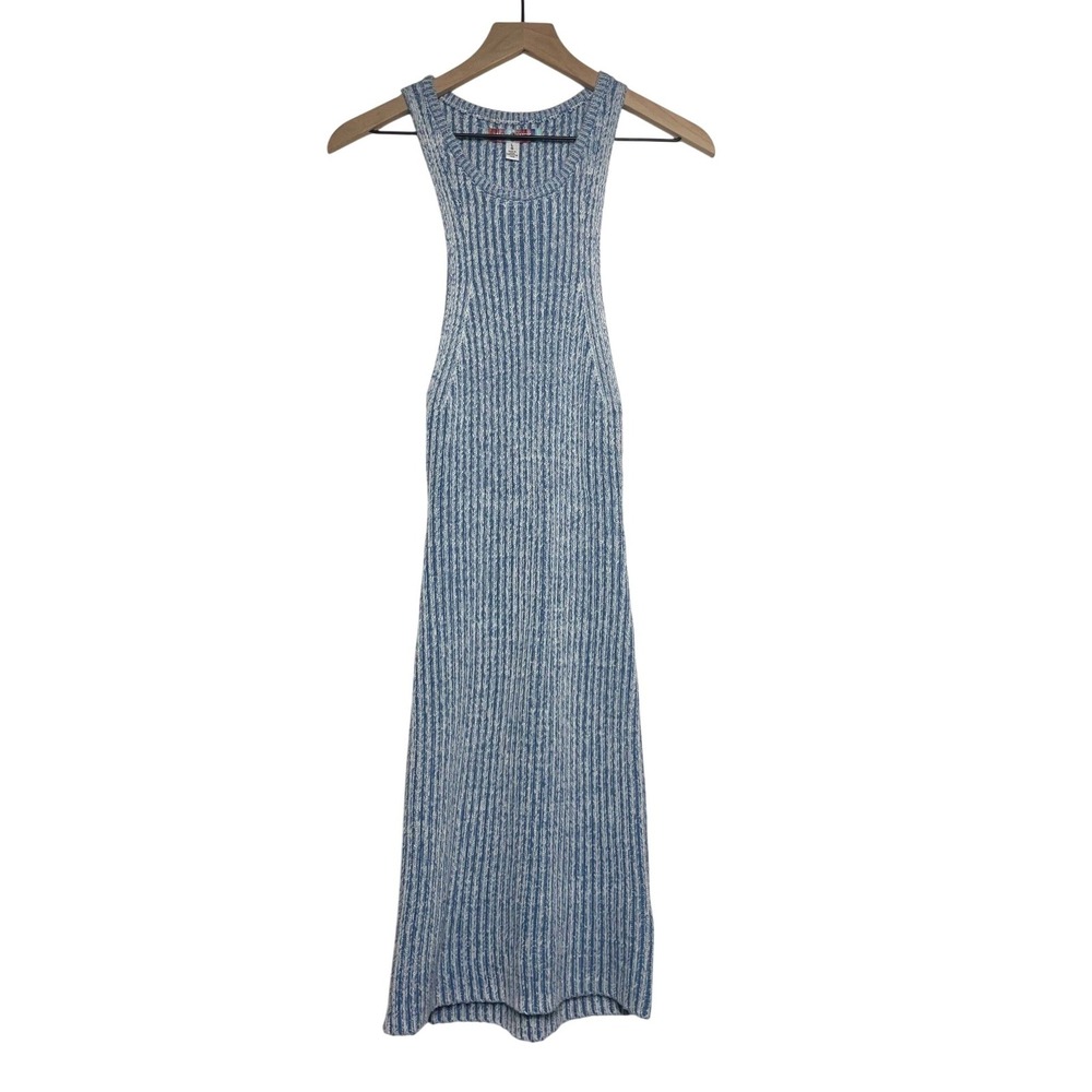 Urban Outfitters Y2K Blue White Ribbed Knit Sleeveless Bodycon Midi‎ Dress Large - Picture 8 of 15